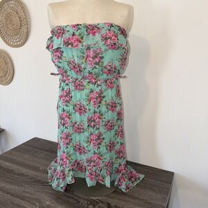 Rue 21 Dress Size Large High-Low Strapless Multicolor Pink Flowers Juniors?